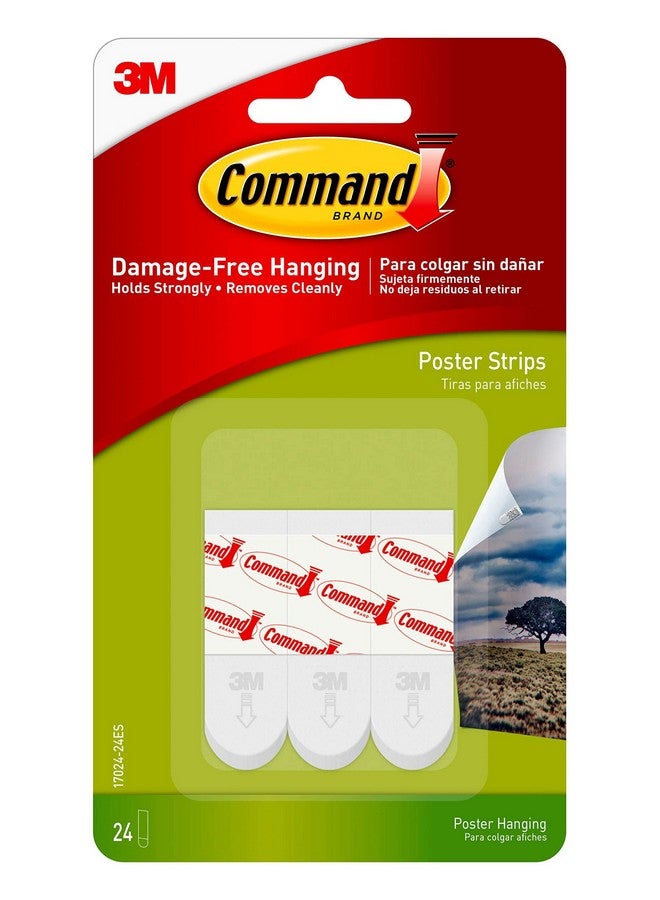 Command Command Poster Strips Damage Free Hanging Poster Hangers No Tools Wall Hanging Strips For Posters 24 White Command Adhesive Strips - Image 1