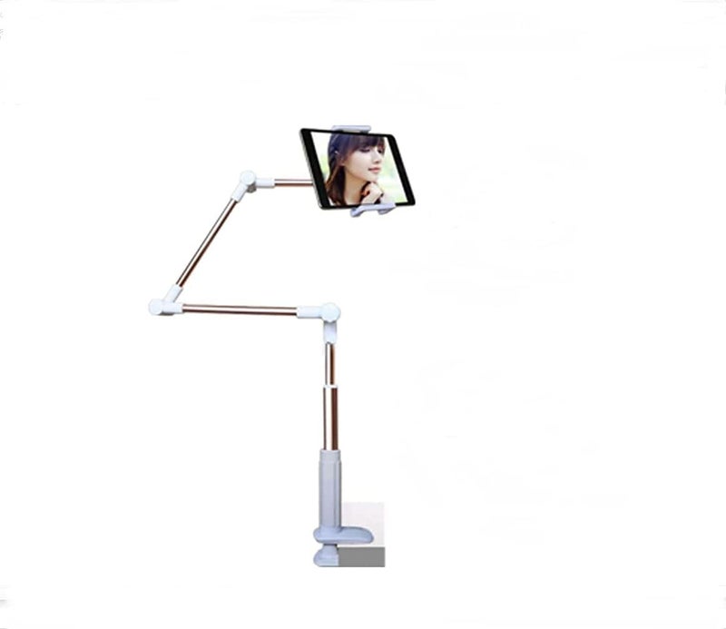 Bed Desk Phone Tablet Holder, Adjustable Locks Cell Phones Stand, Flexible Clip Metal Bracket, Universal Mount, for Apple Samsung Android 4-14 inch Device, Live Stream Office (3 arms, Rose Gold)