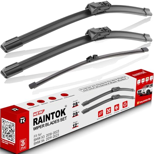 شفاطات الزجاج الأمامي RAINTOK بديل لسيارات BMW X3 X4 من 2018 إلى 2023 مجموعة شفرات المساحات الأمامية والخلفية بجودة المصنع الأصلية 26 20 12 عبوة من 3