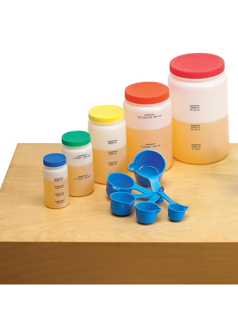 King Mariot Liquid Volume Measurement Set | Deluxe Set Includes 5 Measuring Jars and 5 Measuring Cups | Durable Plastic | Ideal for Teaching Liquid Measurement and Equivalencies | Ages 5+ - Image 1