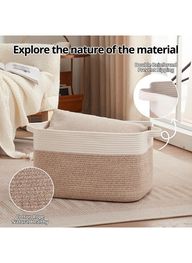 OIAHOMY - OIAHOMY 65L Blanket Basket, Cotton Rope Woven Blanket storage for Living Room, Rectangle Woven Baskets for Storage, 20''×16''×12'', Brown and White - Image 1