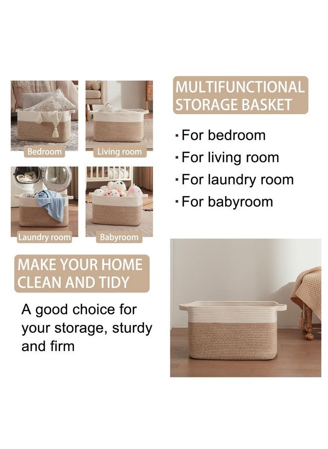 OIAHOMY - OIAHOMY 65L Blanket Basket, Cotton Rope Woven Blanket storage for Living Room, Rectangle Woven Baskets for Storage, 20''×16''×12'', Brown and White - Image 1