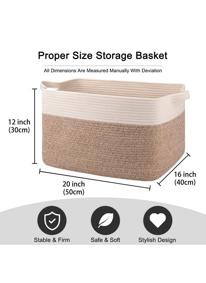 OIAHOMY - OIAHOMY 65L Blanket Basket, Cotton Rope Woven Blanket storage for Living Room, Rectangle Woven Baskets for Storage, 20''×16''×12'', Brown and White - Image 1
