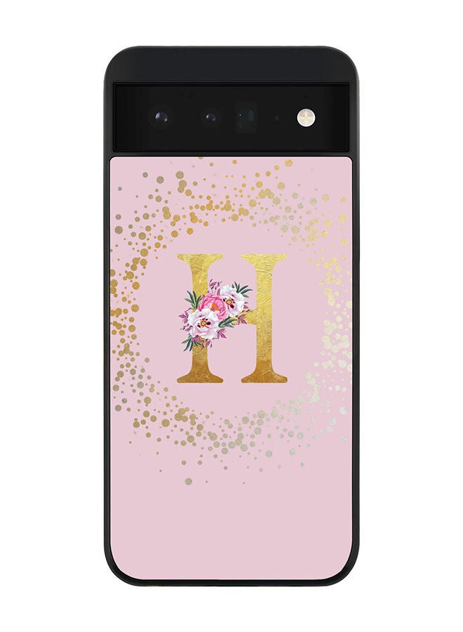 Stylizedd Rugged Black edge case for Google Pixel 6 5G Slim fit Soft Case Flexible Rubber Edges Anti Drop TPU Gel Thin Cover - Custom Monogram Initial Letter Floral Pattern Alphabet - H (Pink ) - Image 1