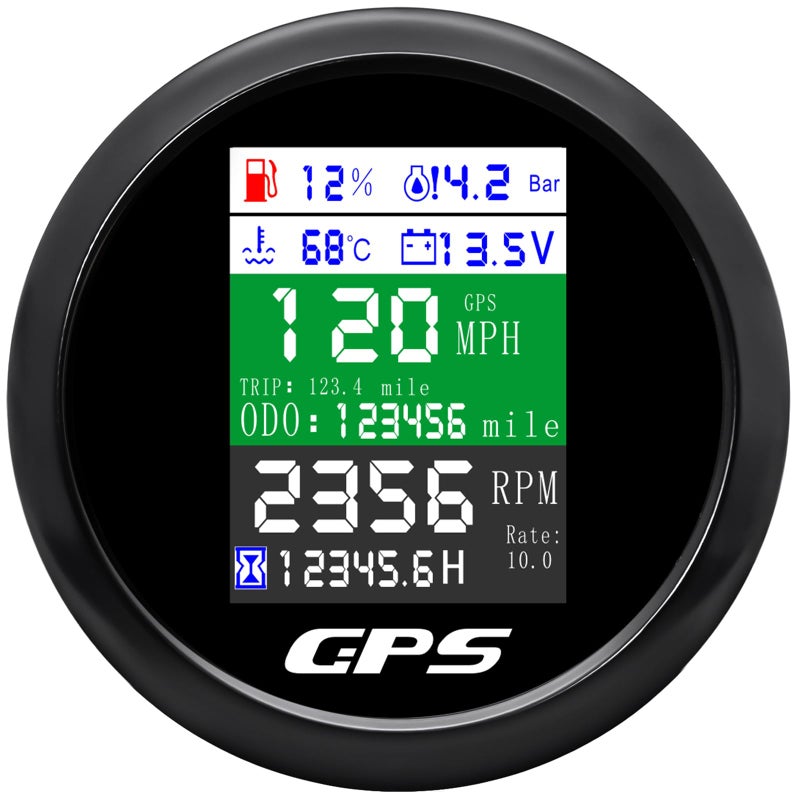 MAIMEIMI 6in1 GPS Speedometer 338 85mm MAIMEIMI MultiFunctional Adjustable Tachometer Voltmeter Fuel Level Water Temp Oil Pressure with Alarm for Car Boat Marine 932V - Image 2