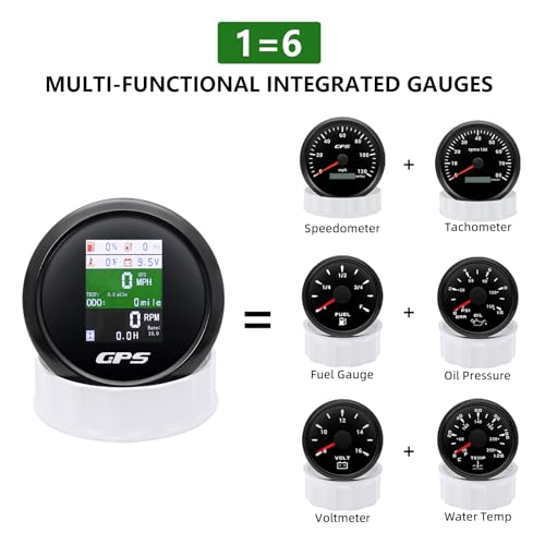 MAIMEIMI 6in1 GPS Speedometer 338 85mm MAIMEIMI MultiFunctional Adjustable Tachometer Voltmeter Fuel Level Water Temp Oil Pressure with Alarm for Car Boat Marine 932V - Image 3