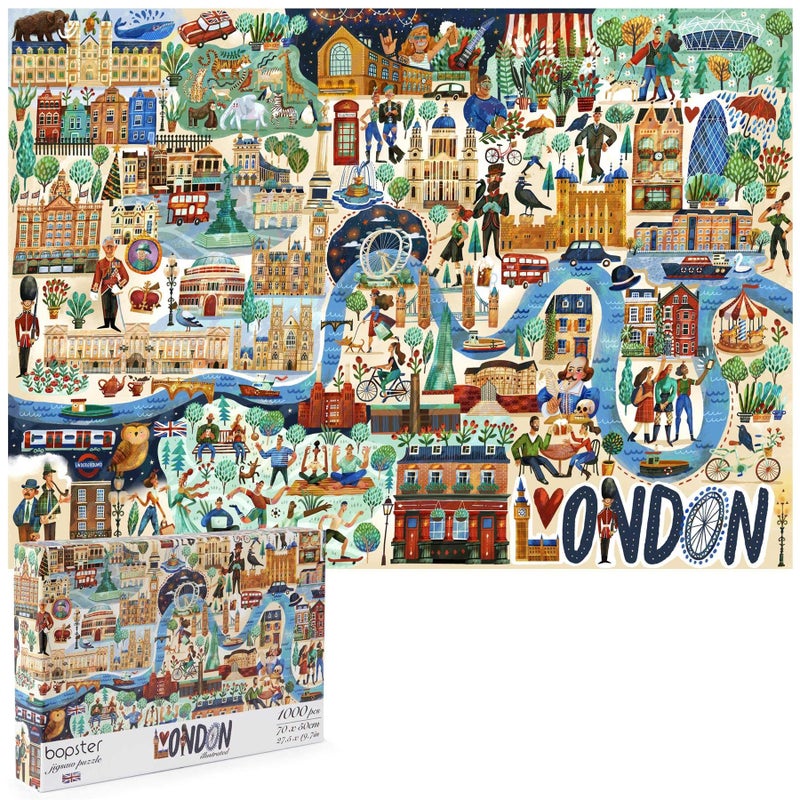 bopster Jigsaw Puzzles 1000 Pieces for Adults London Illustrated Theme 1000 Piece Puzzle Adults and Kids Jigsaw Puzzle London Including King Charles III and Queen Elizabeth II 100 Recycled by bopster - Image 2