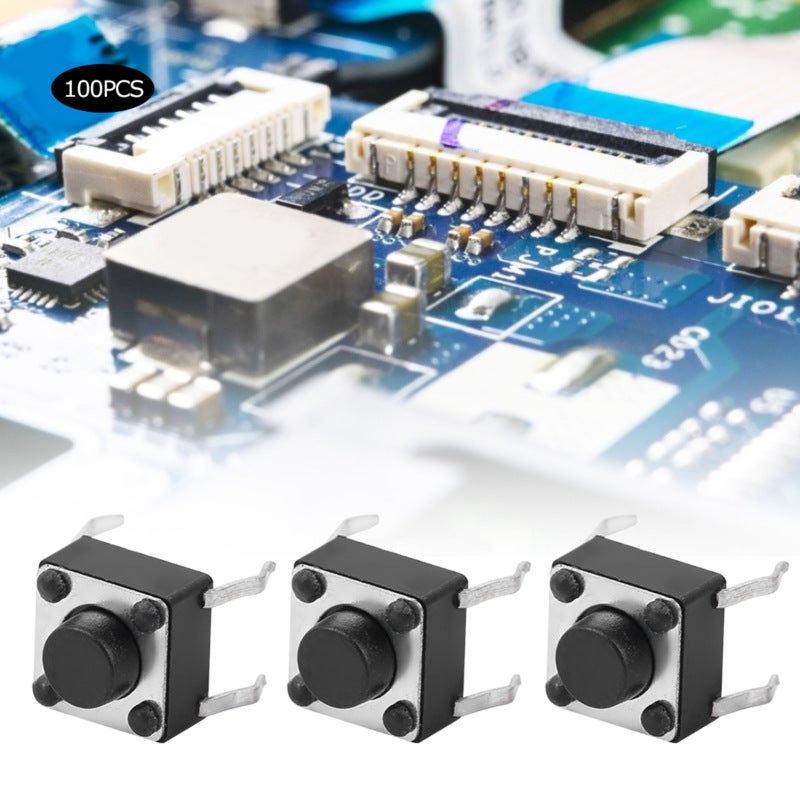 Momentary Tactile Switch 100Pcs Self-Resetting High Precision Mechanism - Long Service Life Mini Micro Tact Switch for Printed Circuit Board Installation & Electronic Projects - Image 3