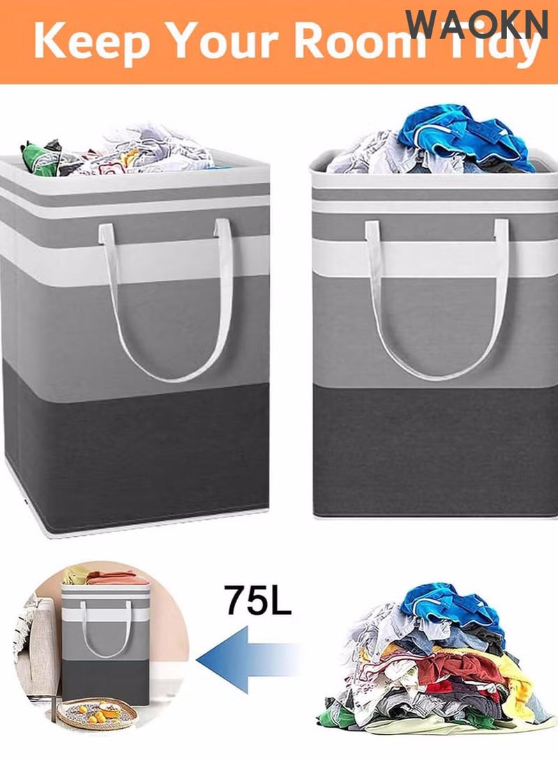 WAOKN 2 Pack Laundry Large Laundry Basket, Waterproof, Dirty Clothes Hamper, Collapsible Laundry Bag with Easy Carry Handles Freestanding Laundry Hamper for Clothes, Blankets, Cushions,Toys in the Dorm and Family - Image 5
