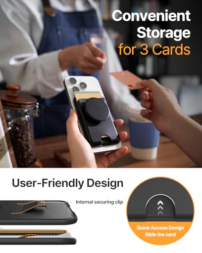 Sinjimoru for MagSafe Phone Grip, Compatible with MagSafe wallet, Soft Magnetic Finger Grip, with 3 Card Holder for iPhone, M-Tap Tok Wallet Black - Image 5