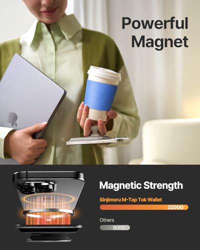 Sinjimoru for MagSafe Phone Grip, Compatible with MagSafe wallet, Soft Magnetic Finger Grip, with 3 Card Holder for iPhone, M-Tap Tok Wallet Black - Image 4