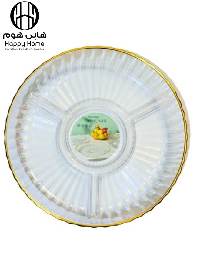 Happy Home Acrylic Serving Tray Snack and Nut  with Gold Frame Divided into 3 Sections 28Cm - Image 1