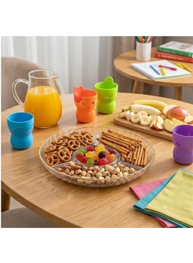 Happy Home Clear Round Divided Serving Tray with Gold Rim –  Compartment Acrylic Snack and Appetizer Platter for Nuts, Chips, Crackers, Candy and Dried Fruits – Elegant Lightweight Serving Dish for Parties, Hospitality and Home Tables - Image 5