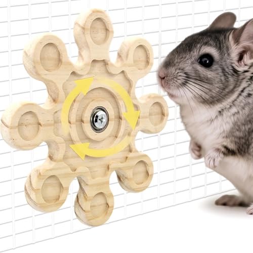 Jevnd Rotating Natural Wood Chinchilla Chew Toys for Teeth Interactive Enrichment Toys Hanging Exercise Chinchilla Toys for Cage for Playtime Spinner Cage Accessories Wheel - Image 1