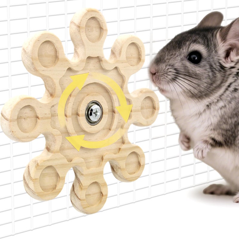 Jevnd Rotating Natural Wood Chinchilla Chew Toys for Teeth Interactive Enrichment Toys Hanging Exercise Chinchilla Toys for Cage for Playtime Spinner Cage Accessories Wheel - Image 2