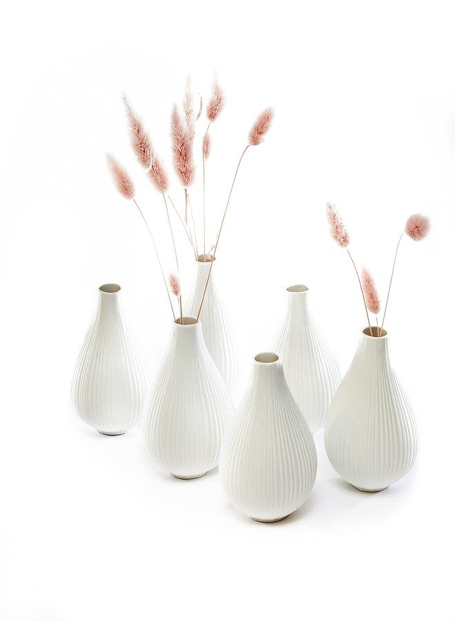 Chive ‘Frost’ Ceramic Flower Vase - Set of 6 Beautiful Small Bud Vases for Flowers & House Plants - Perfect Shelf Centerpieces and Living Room Decor - White - Image 1