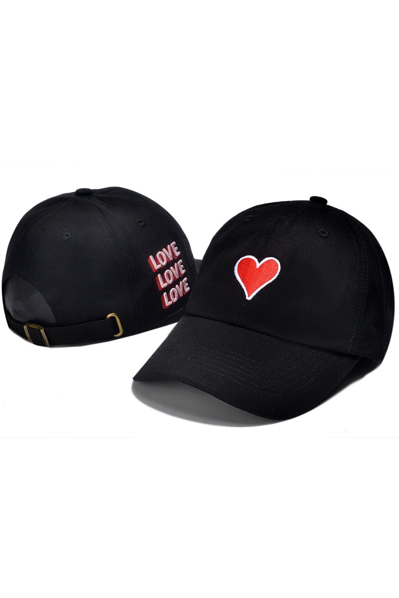USA Black Baseball Cap with Love Heart and "LOVE" Embroidery
