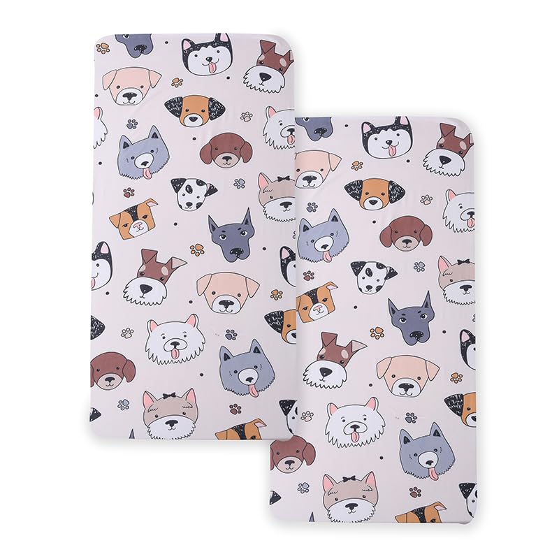 KWLOVER Soft Doggy Cute Puppy Doggies Printed Fabric Crib Sheet for Boys Girls,2 Pack Crib Mattress Sheets or Toddler Bed Sheet, Baby Bassinet Sheets Fitted Crib Sheet (Cream) - Image 2