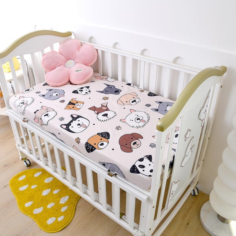 KWLOVER Soft Doggy Cute Puppy Doggies Printed Fabric Crib Sheet for Boys Girls,2 Pack Crib Mattress Sheets or Toddler Bed Sheet, Baby Bassinet Sheets Fitted Crib Sheet (Cream) - Image 3