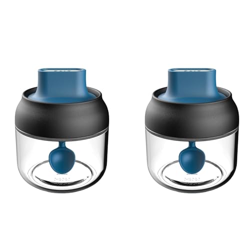 Mockery 2Piece Spice Jars Container with Spoon for Kitchen, Salt Jar with Spoon,Glass Sugar Seasoning Pot,Kitchen Organizer, 350ml (Green) - Image 1