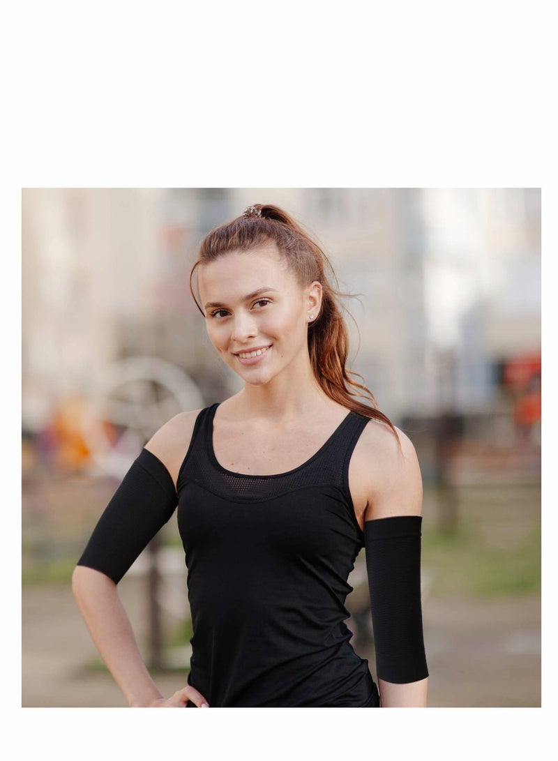 SYOSI 2 Pairs Slimming Compression Arm Shaper Burn Fat Weight Loss Arm Former Fat Buster Off Cellulite Slimming Wrap Belt Band for Women Lady Girls (Black and Flesh Color) - Image 3
