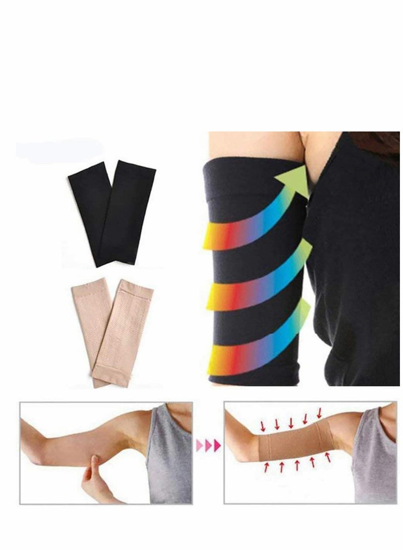 SYOSI 2 Pairs Slimming Compression Arm Shaper Burn Fat Weight Loss Arm Former Fat Buster Off Cellulite Slimming Wrap Belt Band for Women Lady Girls (Black and Flesh Color) - Image 2