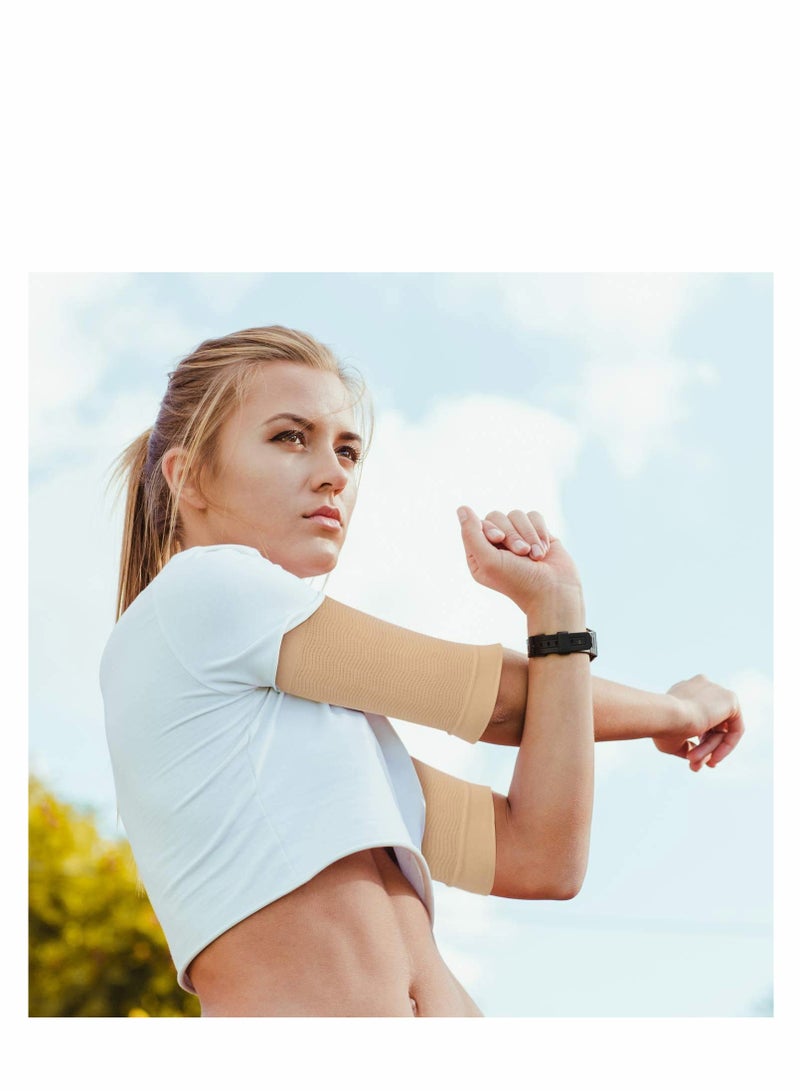 SYOSI 2 Pairs Slimming Compression Arm Shaper Burn Fat Weight Loss Arm Former Fat Buster Off Cellulite Slimming Wrap Belt Band for Women Lady Girls (Black and Flesh Color) - Image 4