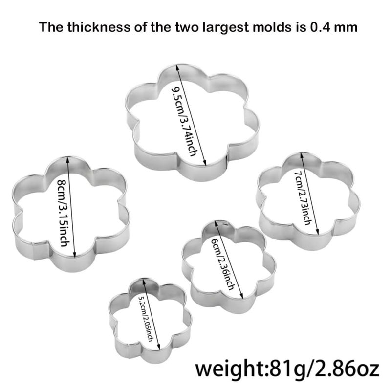 Mr Cookie Flower Cookie Cutters Set,Stainless Steel Sandwiches Cutters Biscuit Molds for Kids,5pcs Sturdy Cutters for Cookies,Sandwiches,Small to Large Size of 2.05",2.36",2.73â€˜â€™,3.15",3.74". - Image 4