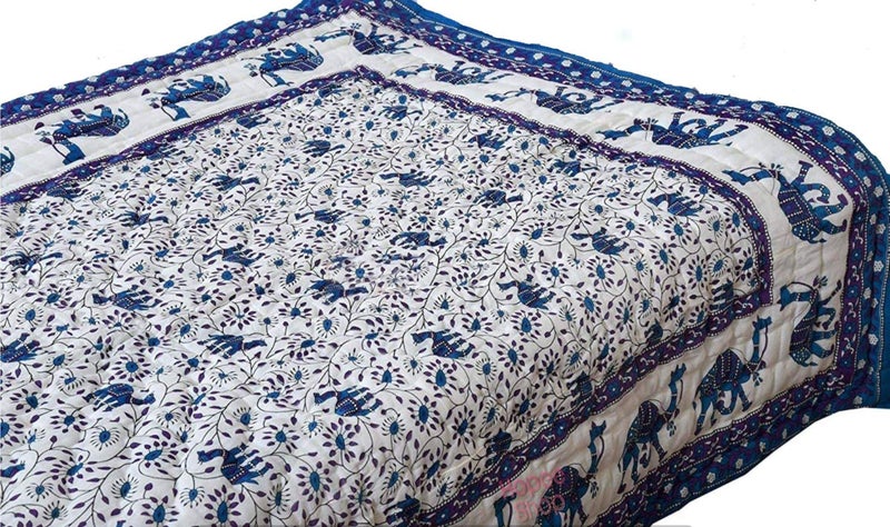 LOARSHY Pure Cotton Floral Printed Blue Quilt | Lightweight and Warm Jaipuri Rajasthani Single Bed Reversible Sanganeri Razai | Soft Razai for Winters |Gift Item - Image 4