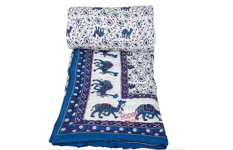 LOARSHY Pure Cotton Floral Printed Blue Quilt | Lightweight and Warm Jaipuri Rajasthani Single Bed Reversible Sanganeri Razai | Soft Razai for Winters |Gift Item - Image 5