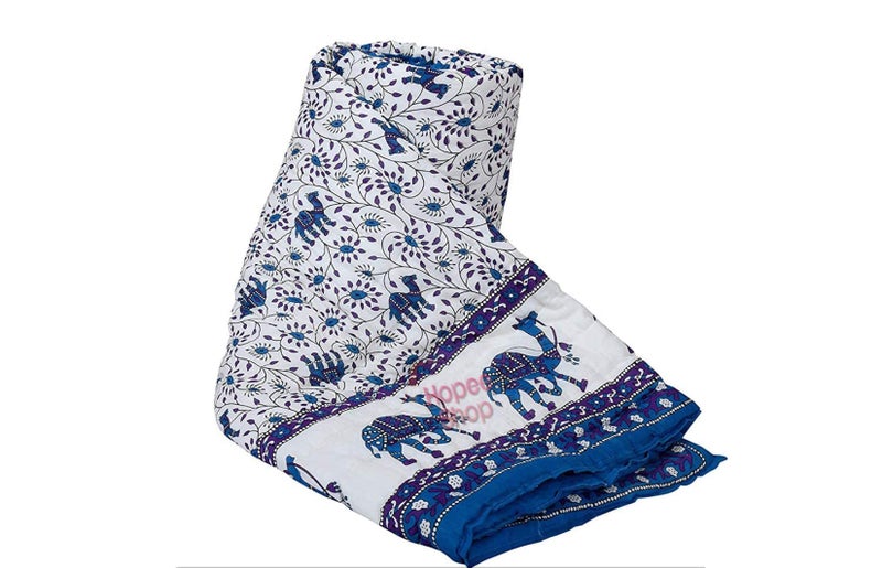 LOARSHY Pure Cotton Floral Printed Blue Quilt | Lightweight and Warm Jaipuri Rajasthani Single Bed Reversible Sanganeri Razai | Soft Razai for Winters |Gift Item - Image 2