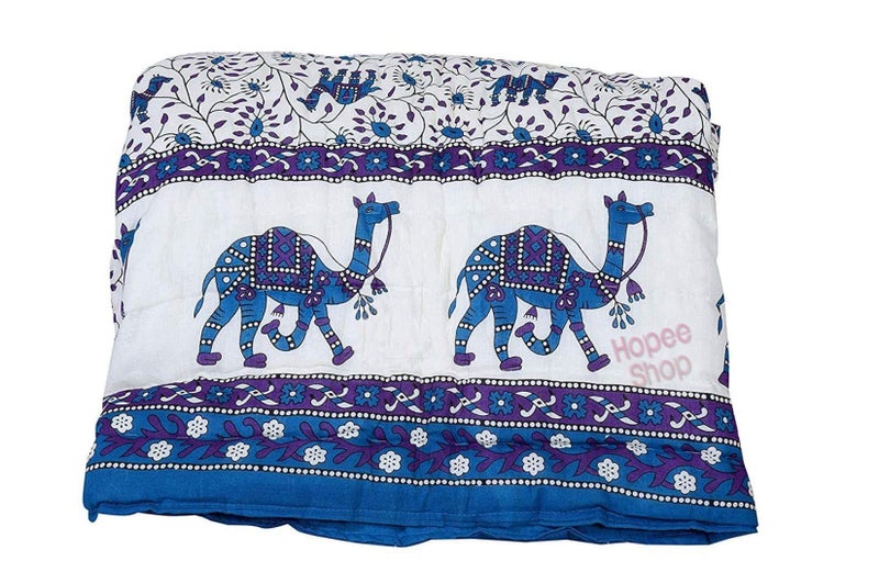 LOARSHY Pure Cotton Floral Printed Blue Quilt | Lightweight and Warm Jaipuri Rajasthani Single Bed Reversible Sanganeri Razai | Soft Razai for Winters |Gift Item - Image 1