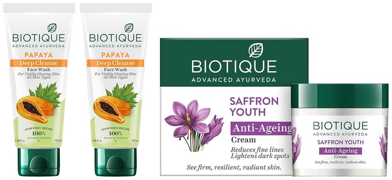 Biotique كريم النهار المغذي للشباب من بيوتيك بيو زعفران 50 جرام - غسول وجه بيو بابايا خالي من العمر عبوة من 2 200 مل 2 × 100 مل - Image 1
