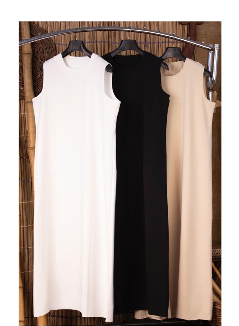 جوزيل بيزك دريس حريمى كريب روزالين خامة مستوردة درجة أولى من جوزيل - لايصف ولا يشف -كت بنى - Image 1