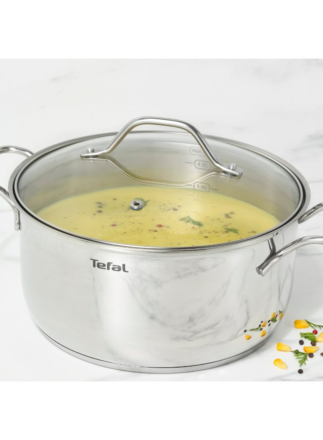 تيفال TEFAL Intuition طقم 8 قطع | قدر 16 سم مع غطاء، قدور طبخ 20/24 سم مع أغطية، قدر كبير 28 سم مع غطاء | ستانلس ستيل ممتاز 18/10 | علامات قياس | غطاء زجاجي | مناسب للحث الحراري | للطهي البطيء والغلي | وصفة | B864S874 فضي / شفاف - Image 3