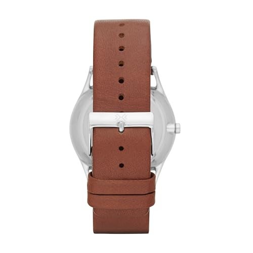 Skagen Mens Signatur ThreeHand Silver Stainless Steel and Luggage Brown Leather Band Watch Model SKW6903 - Image 3