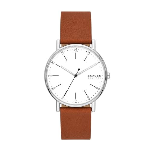 Skagen Mens Signatur ThreeHand Silver Stainless Steel and Luggage Brown Leather Band Watch Model SKW6903 - Image 1