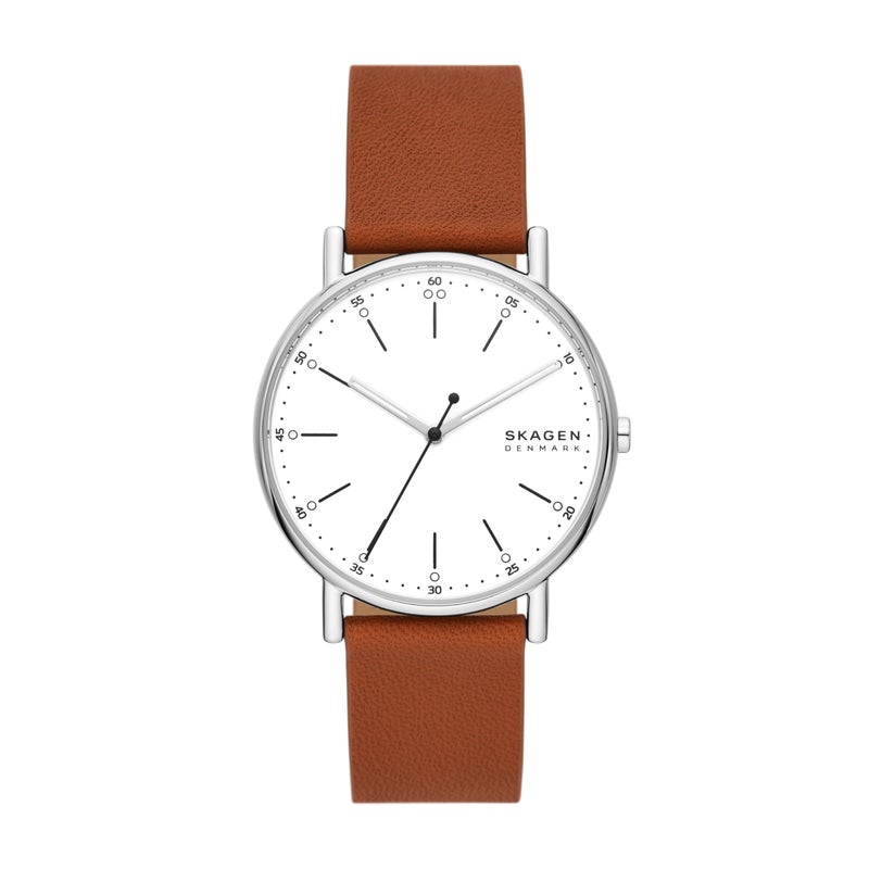 Skagen Mens Signatur ThreeHand Silver Stainless Steel and Luggage Brown Leather Band Watch Model SKW6903 - Image 2