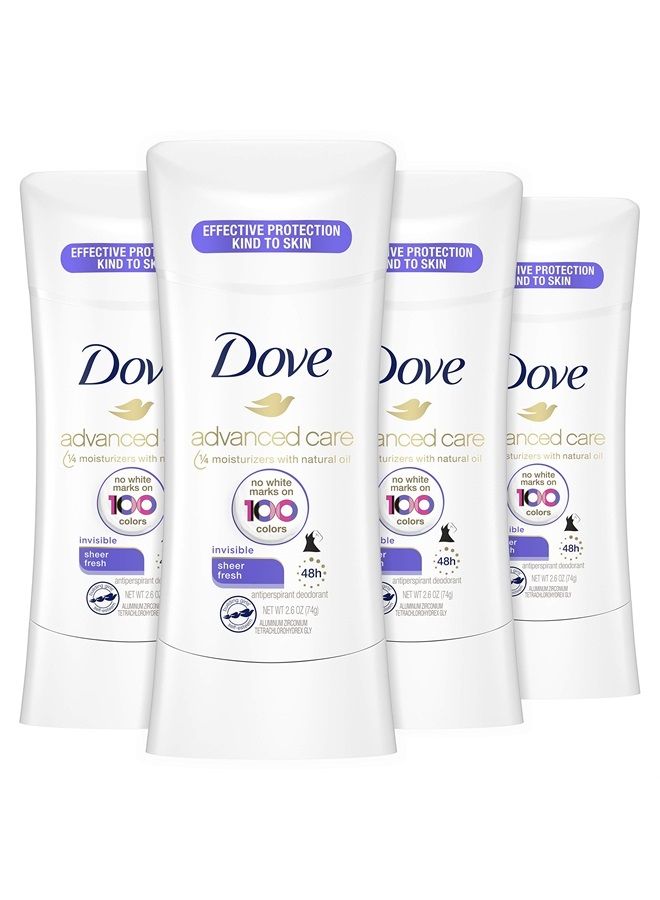 Dove Antiperspirant Deodorant Stick No White Marks on 100 Colors Sheer Fresh 48Hour Sweat and Odor Protecting Deodorant for Women oz 4 Count, 2.6 Ounce