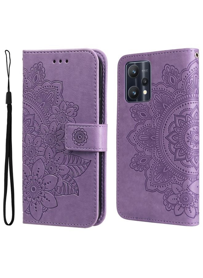 HuHa Case Cover For Realme 9 Pro/Realme V25 7-petal Flowers Embossing Pattern Horizontal Flip Leather Case Light Purple 