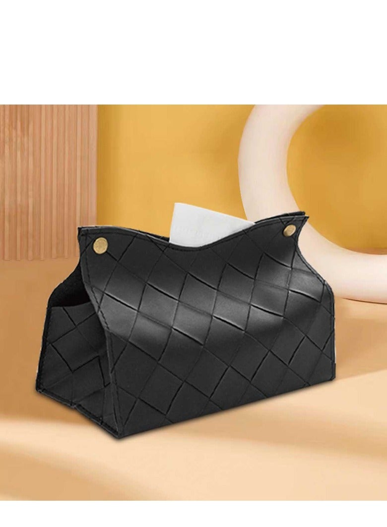 Leather Tissue Box, Cover Holder Organizer for Bathroom Home Living Room,Bedroom,Kitchen,Vanity Countertop,Office Desk Tissue Box Tissue Cover for Car-Black - Image 3