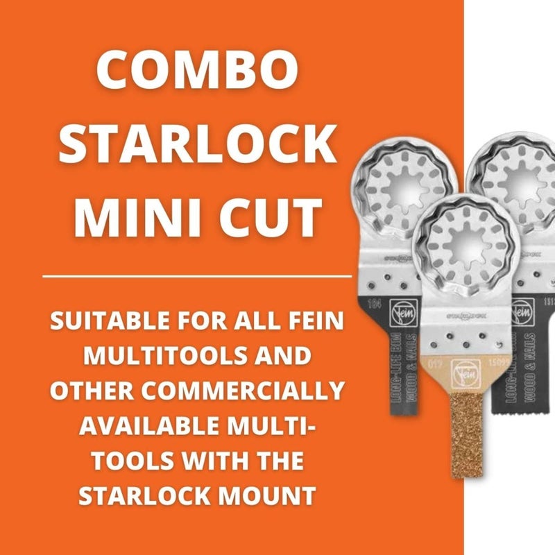 Fein Combo Starlock Mini Cut Saw Blade Set - 3-Piece Kit for Precision Cutting in in Narrow Areas, Includes (2) E-Cut Long Life, (1) Carbide File - 35222967090 - Image 3