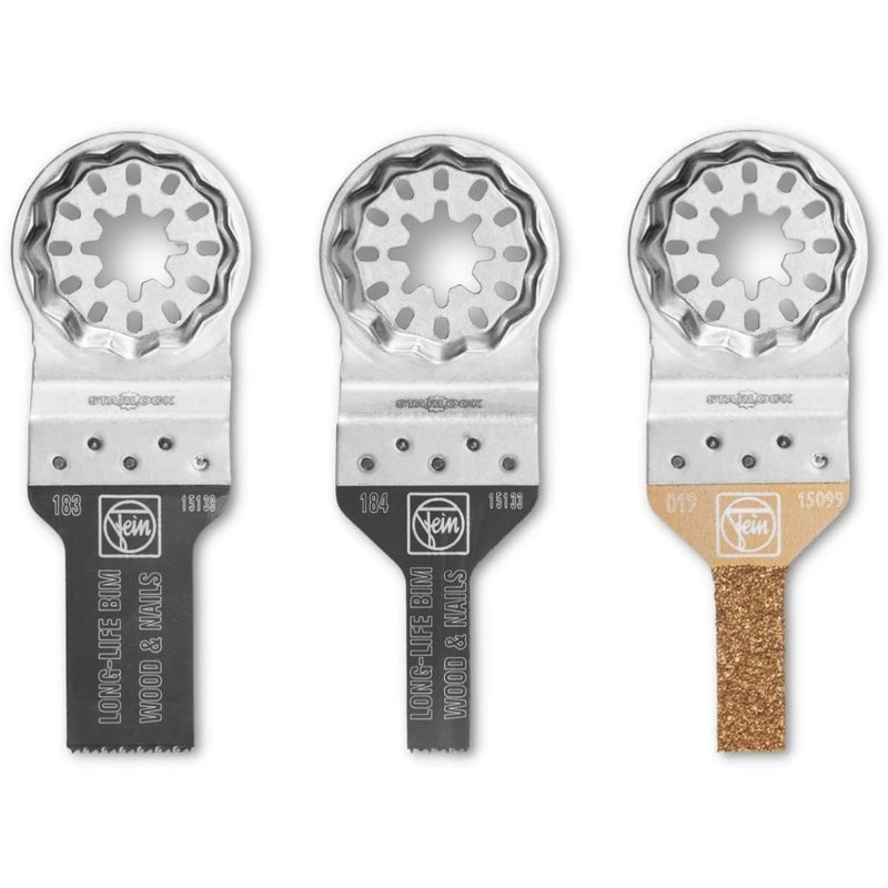Fein Combo Starlock Mini Cut Saw Blade Set - 3-Piece Kit for Precision Cutting in in Narrow Areas, Includes (2) E-Cut Long Life, (1) Carbide File - 35222967090 - Image 1