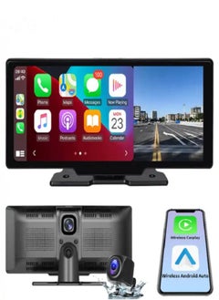 Easy-to-install 10.26-inch IPS touch carplay screen, with 2K front and rear dash cam, supports Apple CarPlay, Android Auto, Bluetooth, GPS, AUX port.