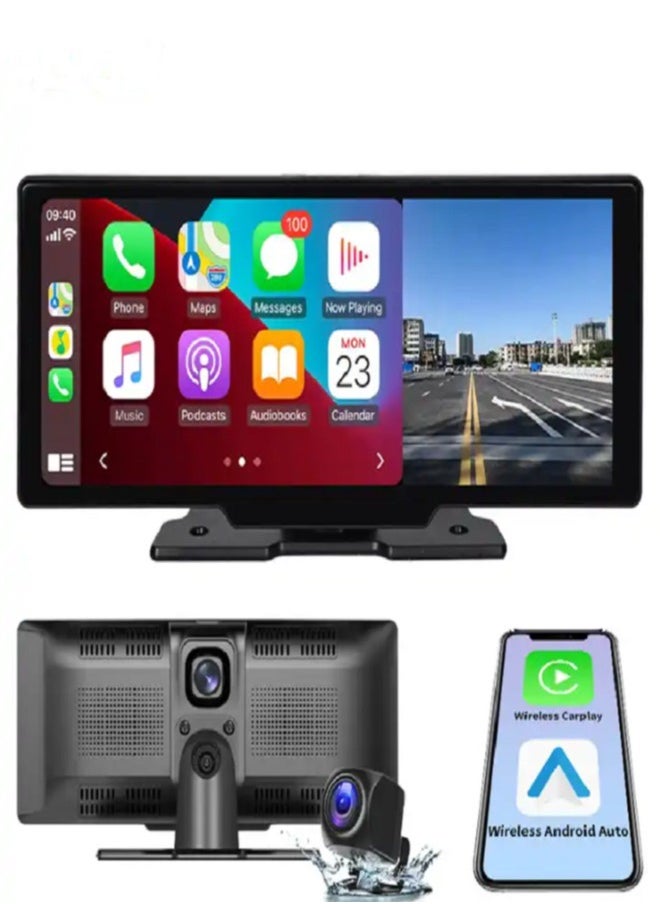 Generic - Easy-to-install 10.26-inch IPS touch carplay screen, with 2K front and rear dash cam, supports Apple CarPlay, Android Auto, Bluetooth, GPS, AUX port. - Image 1