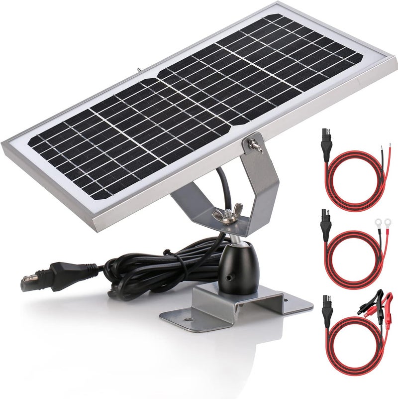 SUNER POWER 10W 12V Solar Battery Charger Maintainer, Built-in Smart MPPT Charge Controller, Adjustable Mount Bracket, Waterproof 10 Watt Solar Panel Kits for Car Automotive Boat Marine RV Trailer - Image 1