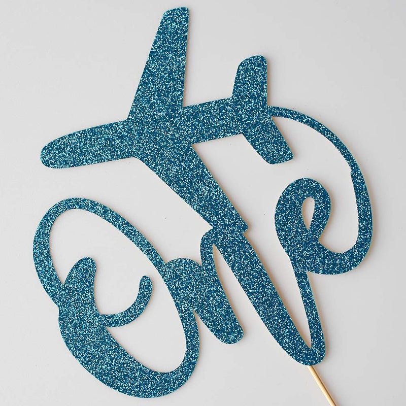 ZLPDS One Cake Topper  Airplane Theme First Birthday Party Decorations for Kids Boys Girls  Blue Glitter - Image 4