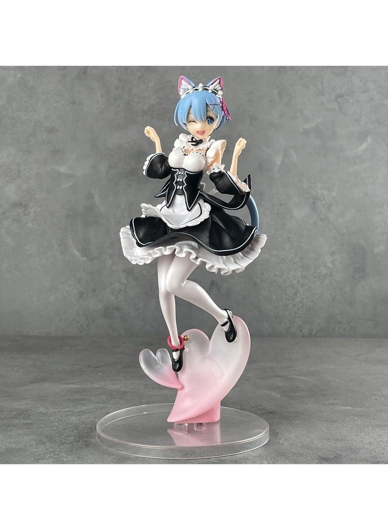 general Rem Cat Ear Maid Figure From Re:Zero, Scene Base Anime Model Desktop Ornament Gift - Image 1