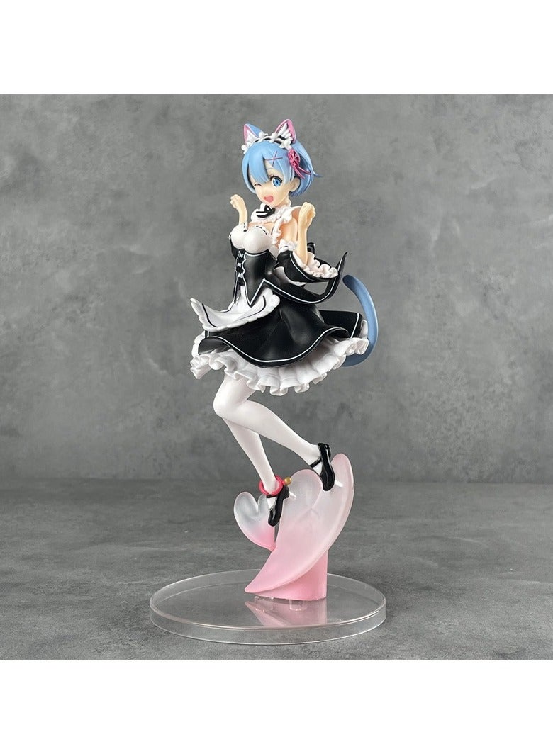 general Rem Cat Ear Maid Figure From Re:Zero, Scene Base Anime Model Desktop Ornament Gift - Image 3