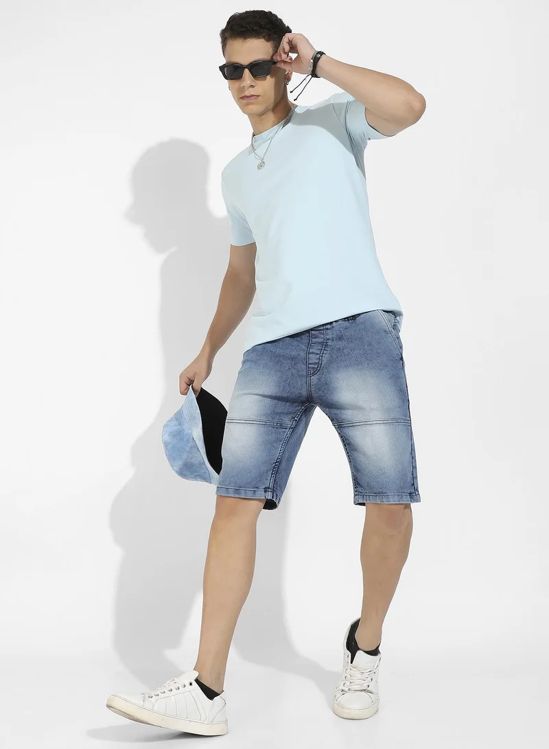 Campus Sutra Men's Icy Blue Basic Regular Fit T-Shirt